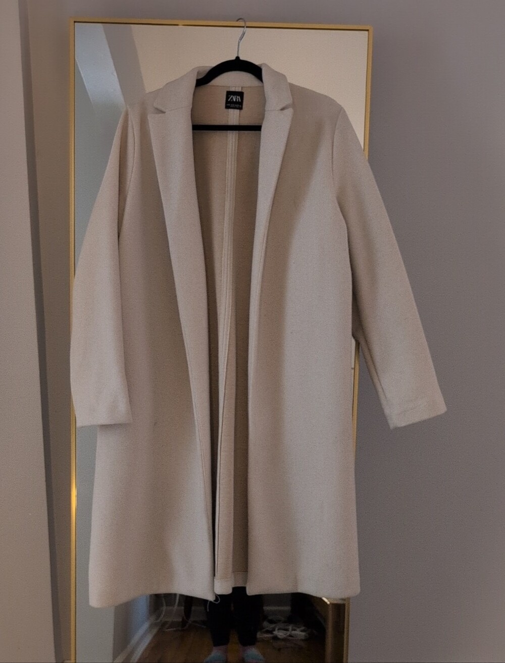 Zara Beige Open-Front Long Coat